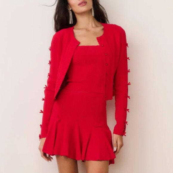 NWT LoveShackFancy Garrett Top & Meryl Rib Mini Skirt Set Candy Apple Holiday - Picture 4 of 7